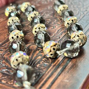 Vintage Smoky Quartz Faceted Glass Rhinestone Choker Necklace